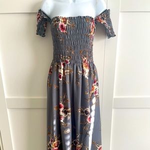 Grey-blue floral dress / high low / S
